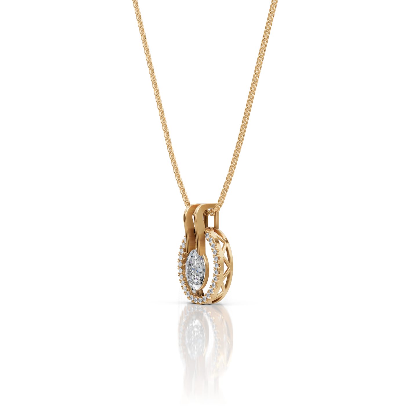 Enduring Light Oval Lab-Grown Diamond Halo Pendant in yellow gold