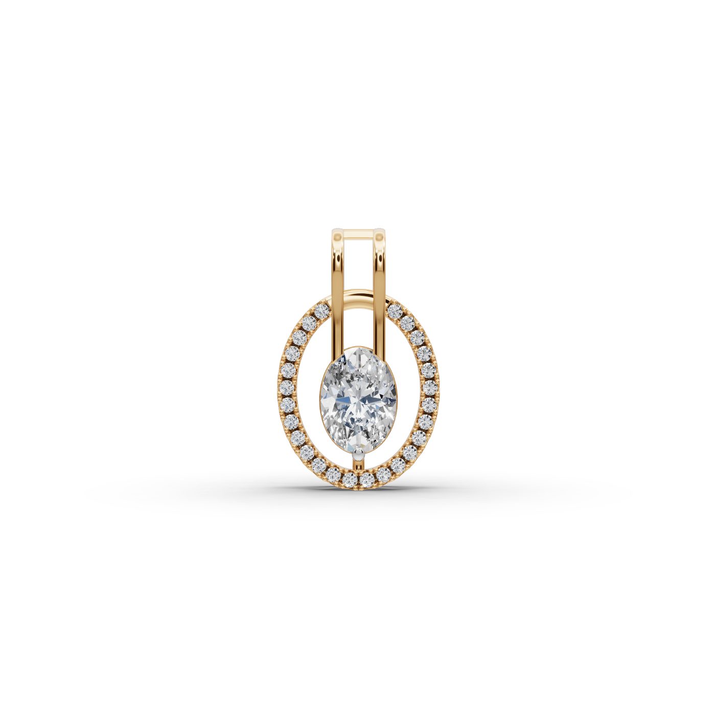 Enduring Light Oval Lab-Grown Diamond Halo Pendant in yellow gold, set with lab-grown diamonds
