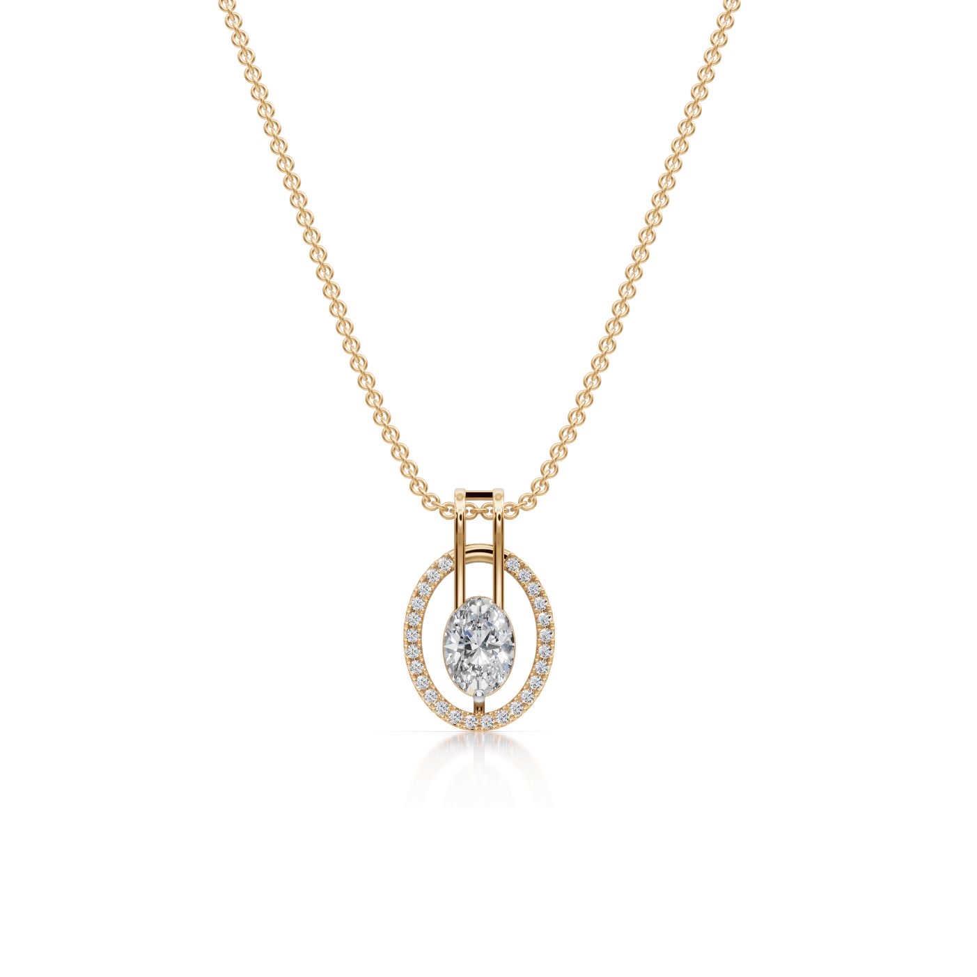 Enduring Light Oval Lab-Grown Diamond Halo Pendant in yellow gold