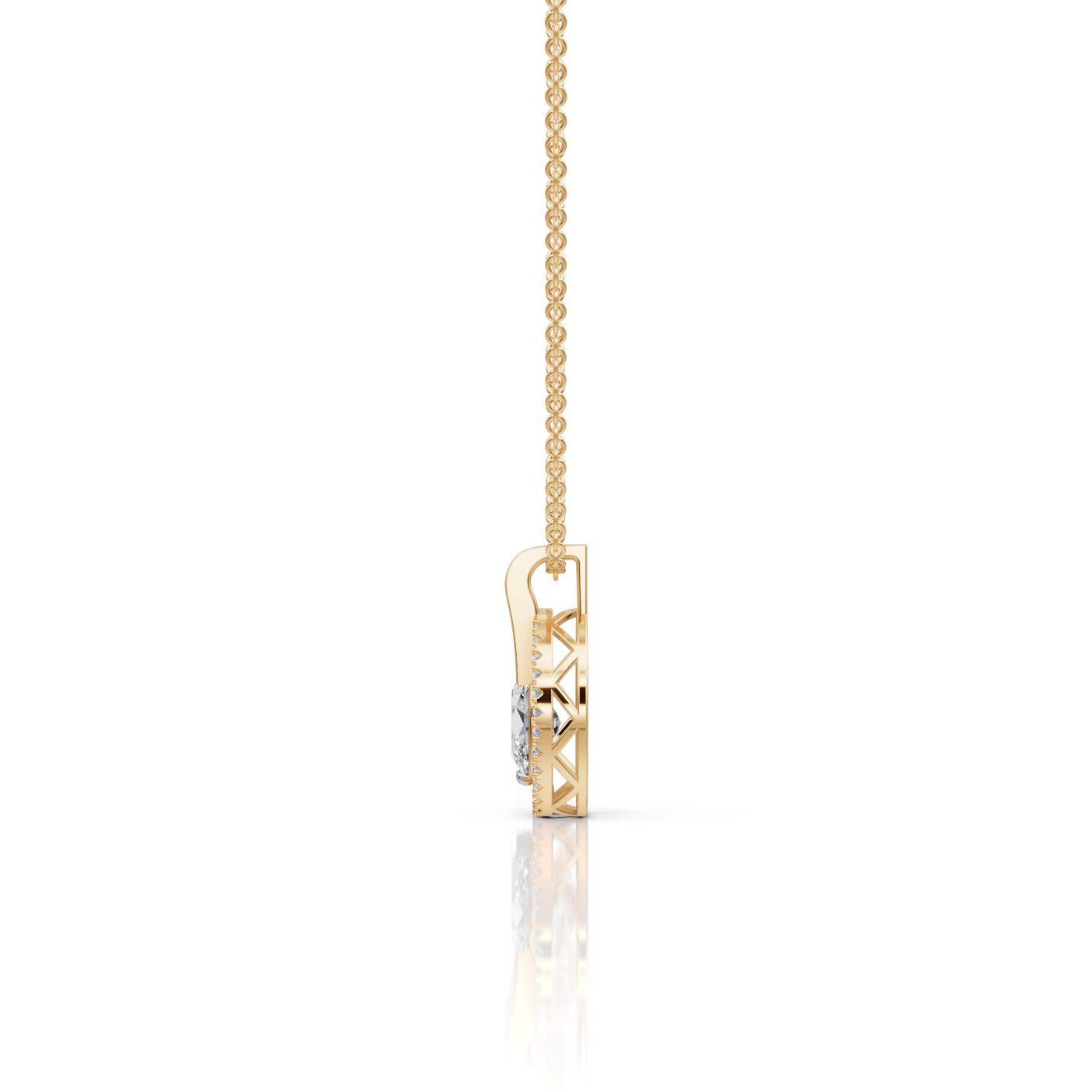 Enduring Light Oval Lab-Grown Diamond Halo Pendant in yellow gold