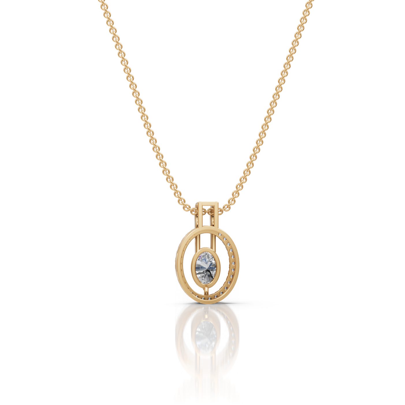 Enduring Light Oval Lab-Grown Diamond Halo Pendant in yellow gold