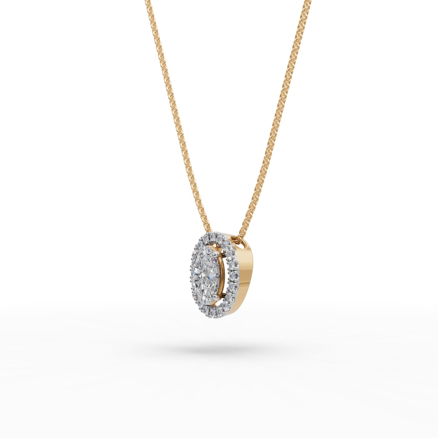Elegant Grace Oval Lab-Grown Diamond Halo Pendant in yellow gold