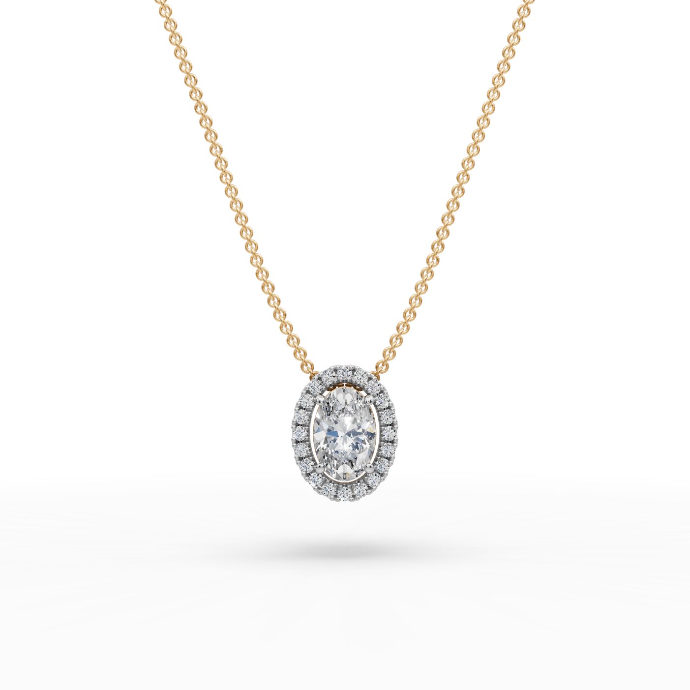Elegant Grace Oval Lab-Grown Diamond Halo Pendant in yellow gold