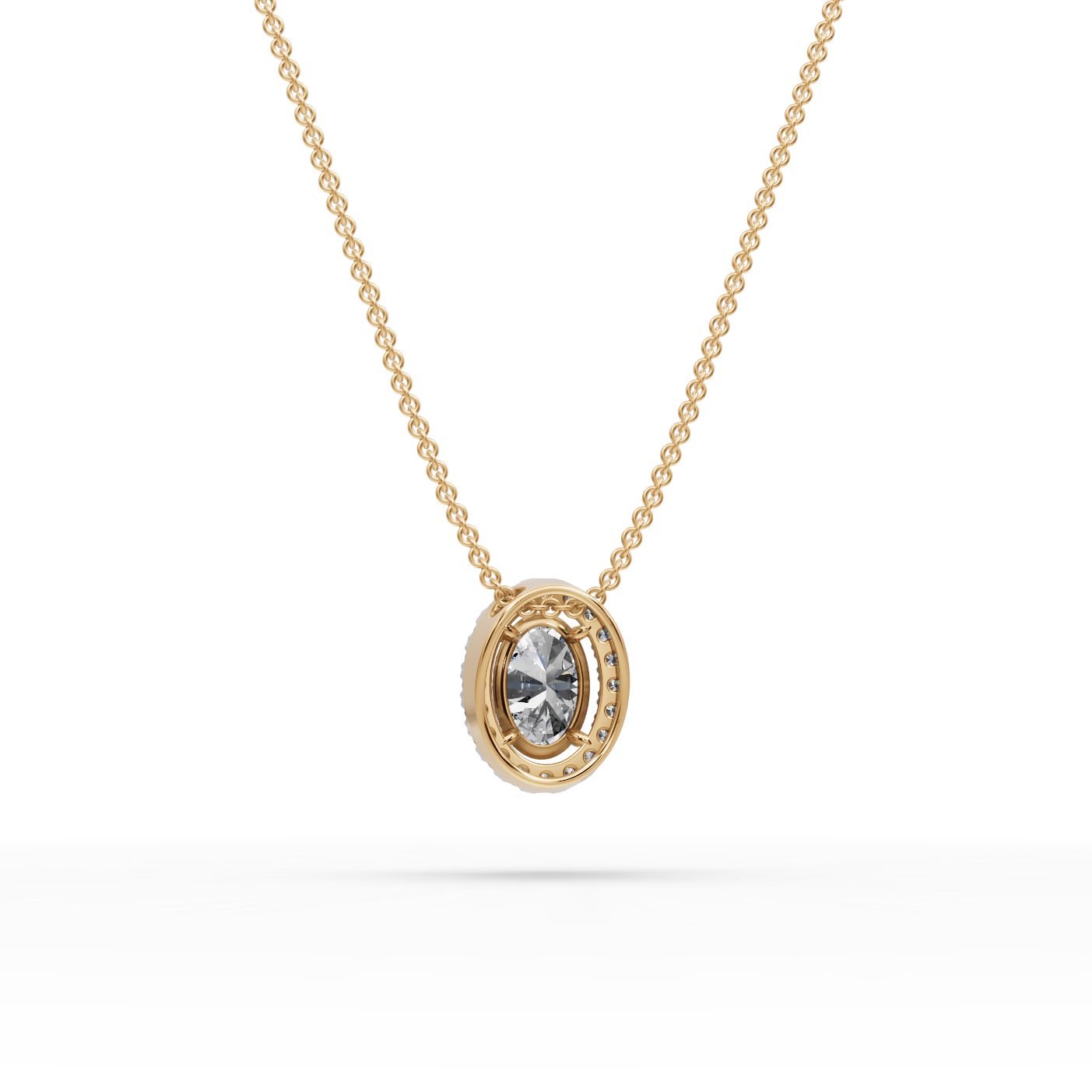 Elegant Grace Oval Lab-Grown Diamond Halo Pendant in yellow gold