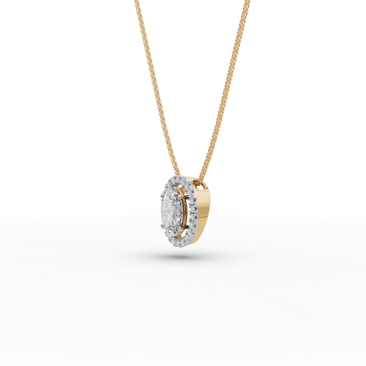 Luminous Trail Oval Lab-Grown Diamond Halo Pendant in yellow gold