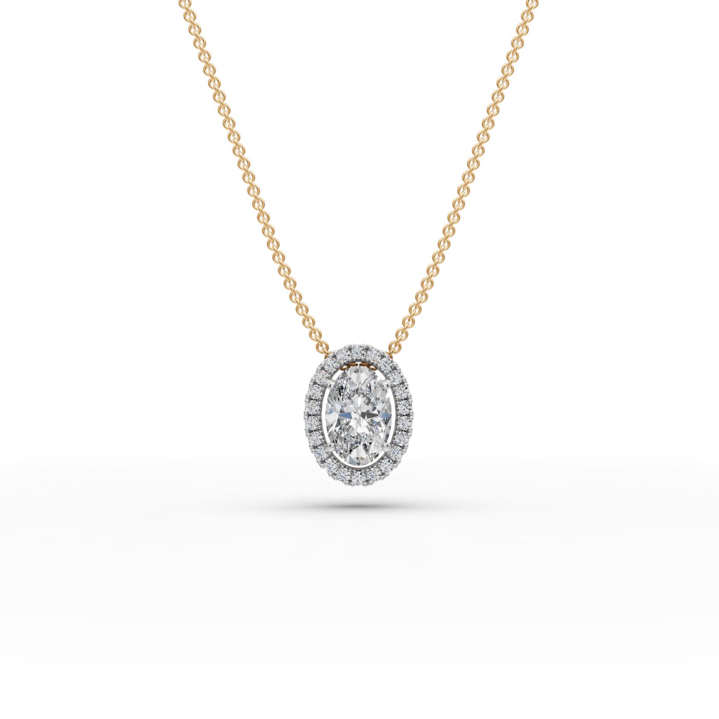 Luminous Trail Oval Lab-Grown Diamond Halo Pendant in yellow gold