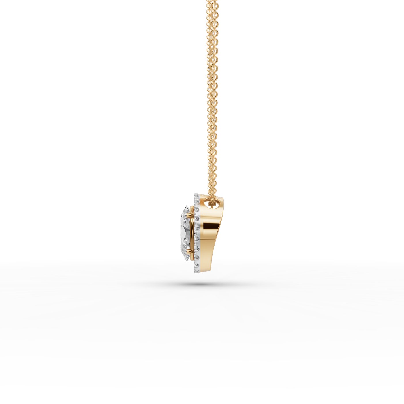 Luminous Trail Oval Lab-Grown Diamond Halo Pendant in yellow gold