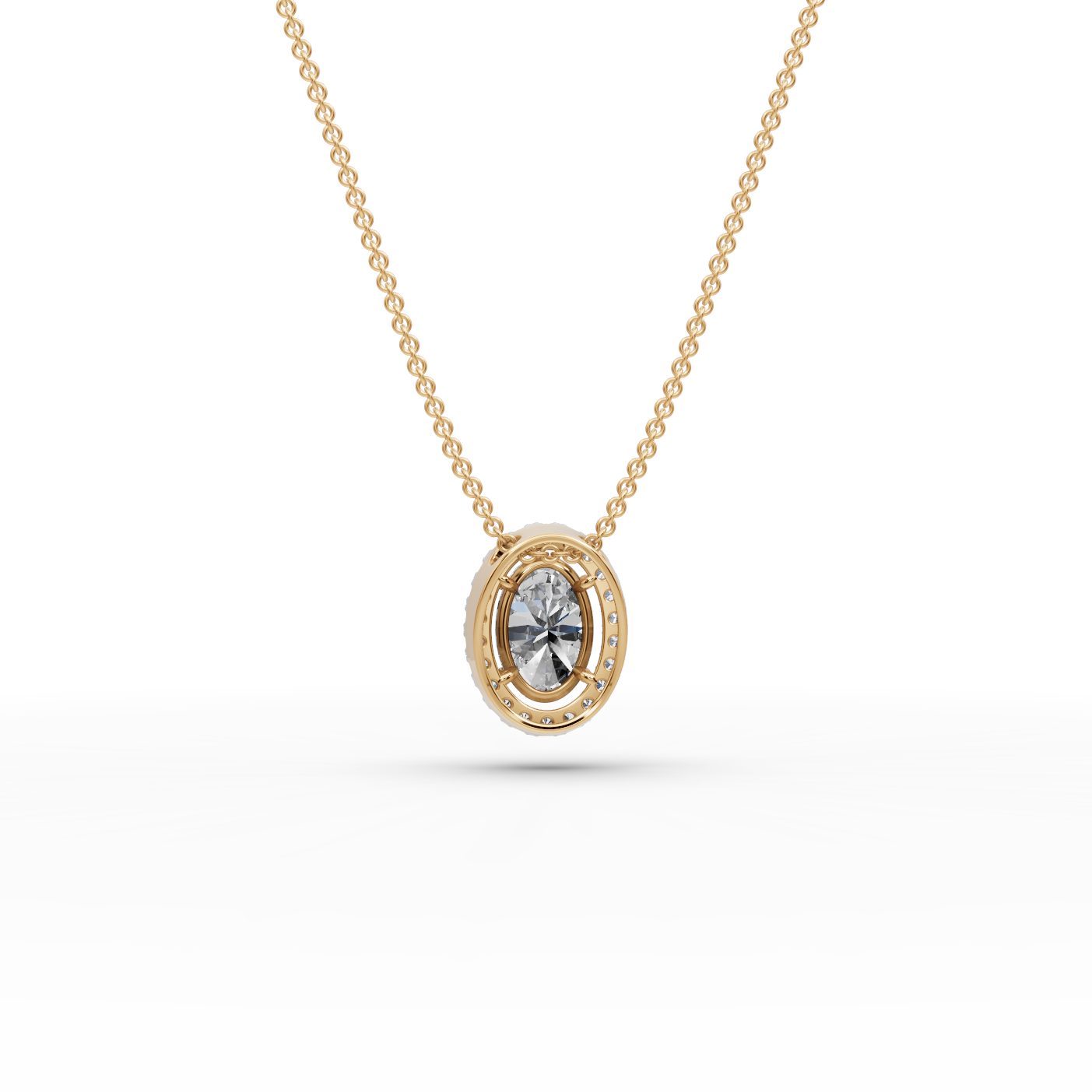 Luminous Trail Oval Lab-Grown Diamond Halo Pendant in yellow gold
