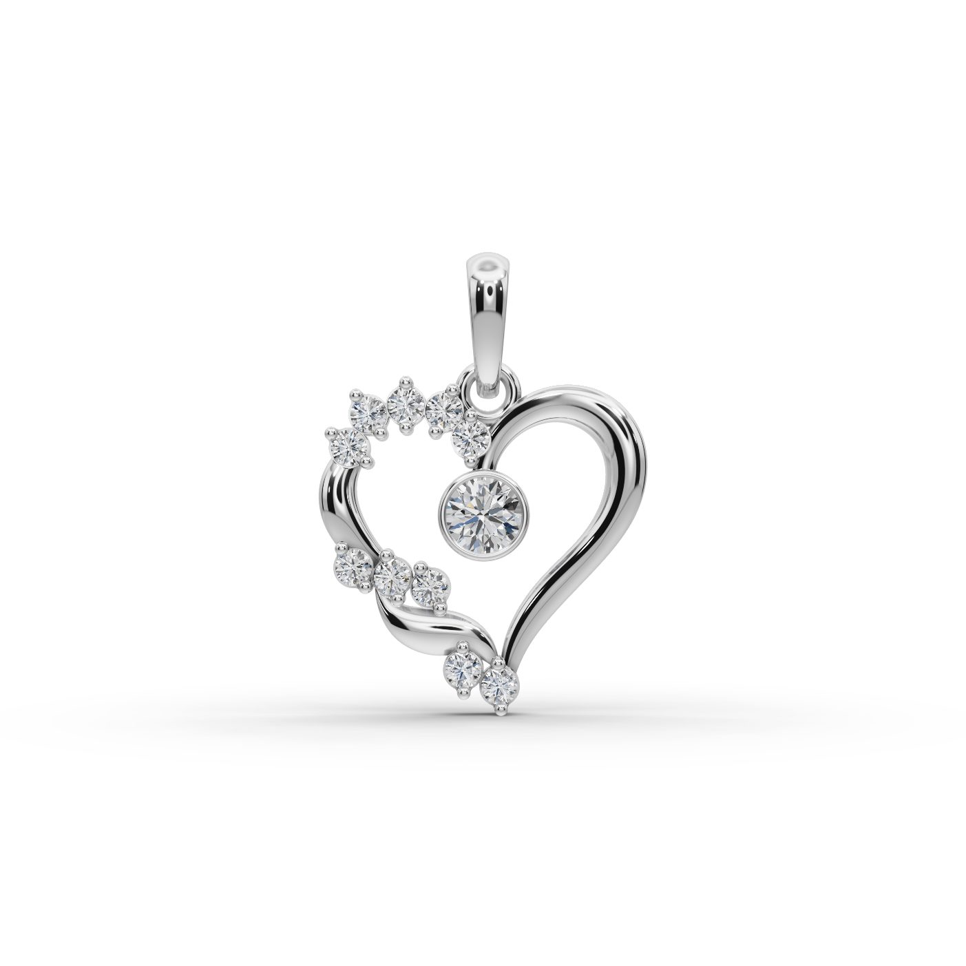 Opulent Ember Heart Lab-Grown Diamond Silver Pendant in silver, set with lab-grown diamonds