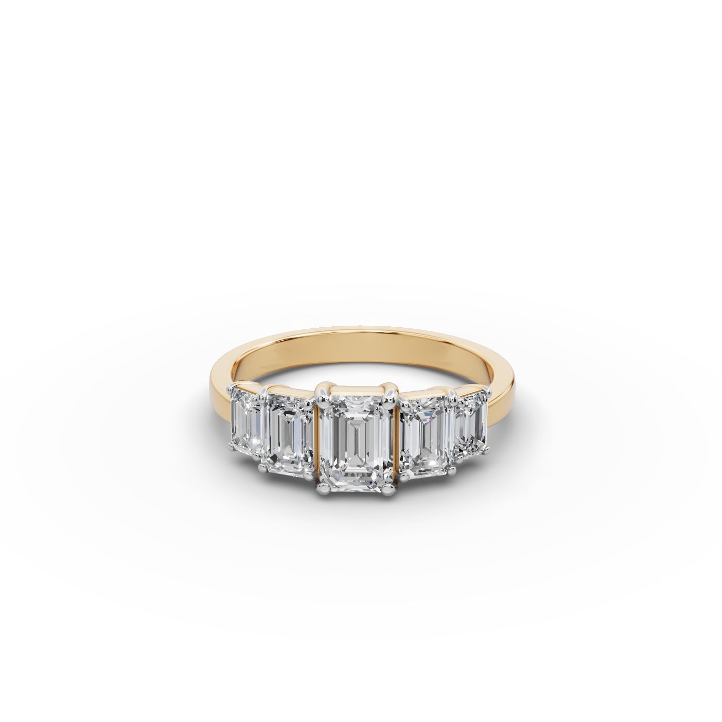 Serene Grace Emerald Lab-Grown Diamond Five Stone Ring in yellow gold, set with lab-grown diamonds