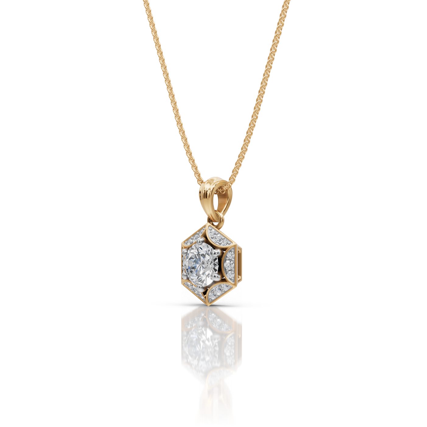 Opulent Reverie Round Lab-Grown Diamond Halo Pendant in yellow gold
