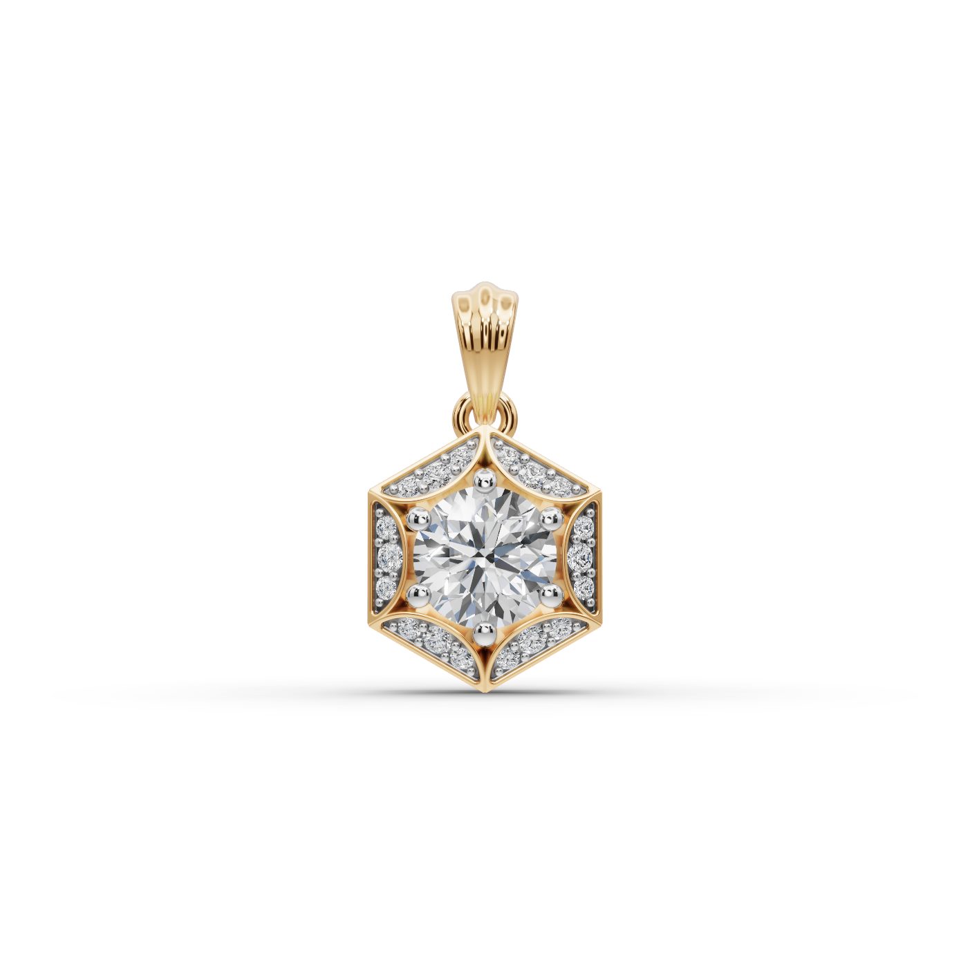 Opulent Reverie Round Lab-Grown Diamond Halo Pendant in yellow gold, set with lab-grown diamonds