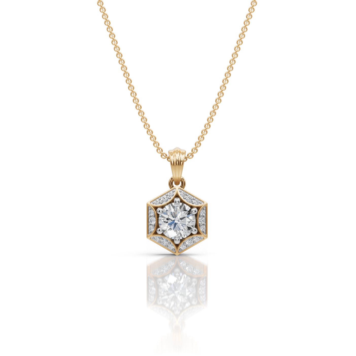 Opulent Reverie Round Lab-Grown Diamond Halo Pendant in yellow gold
