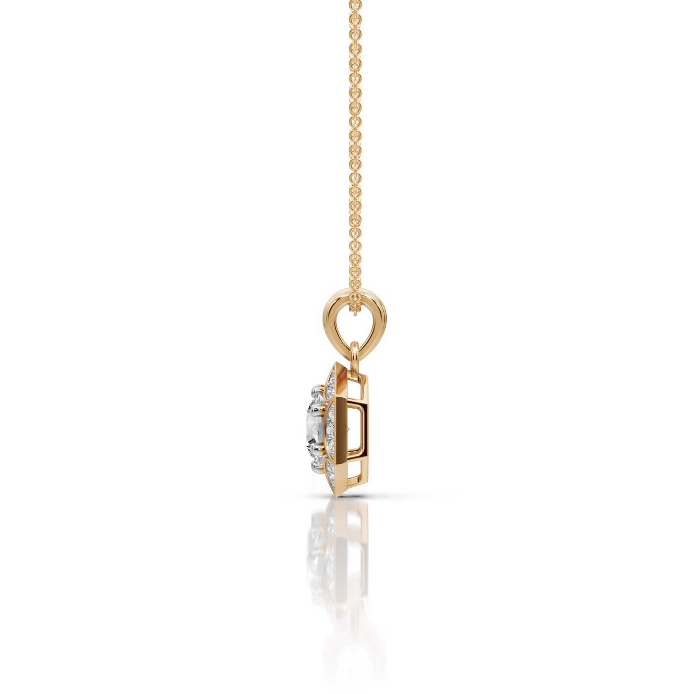 Opulent Reverie Round Lab-Grown Diamond Halo Pendant in yellow gold