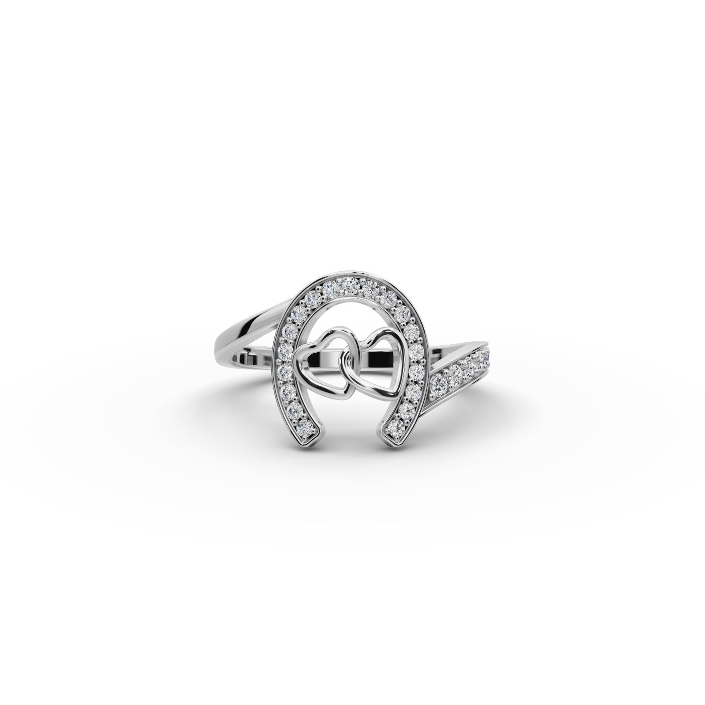 Pristine Cascade Horseshoe Heart Lab-Grown Diamond Silver Ring in silver, set with lab-grown diamonds