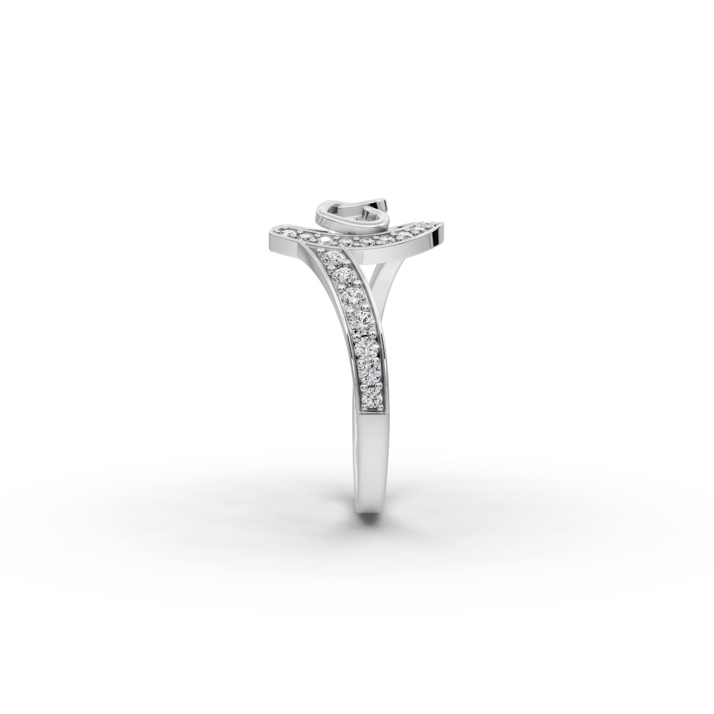Pristine Cascade Horseshoe Heart Lab-Grown Diamond Silver Ring in silver