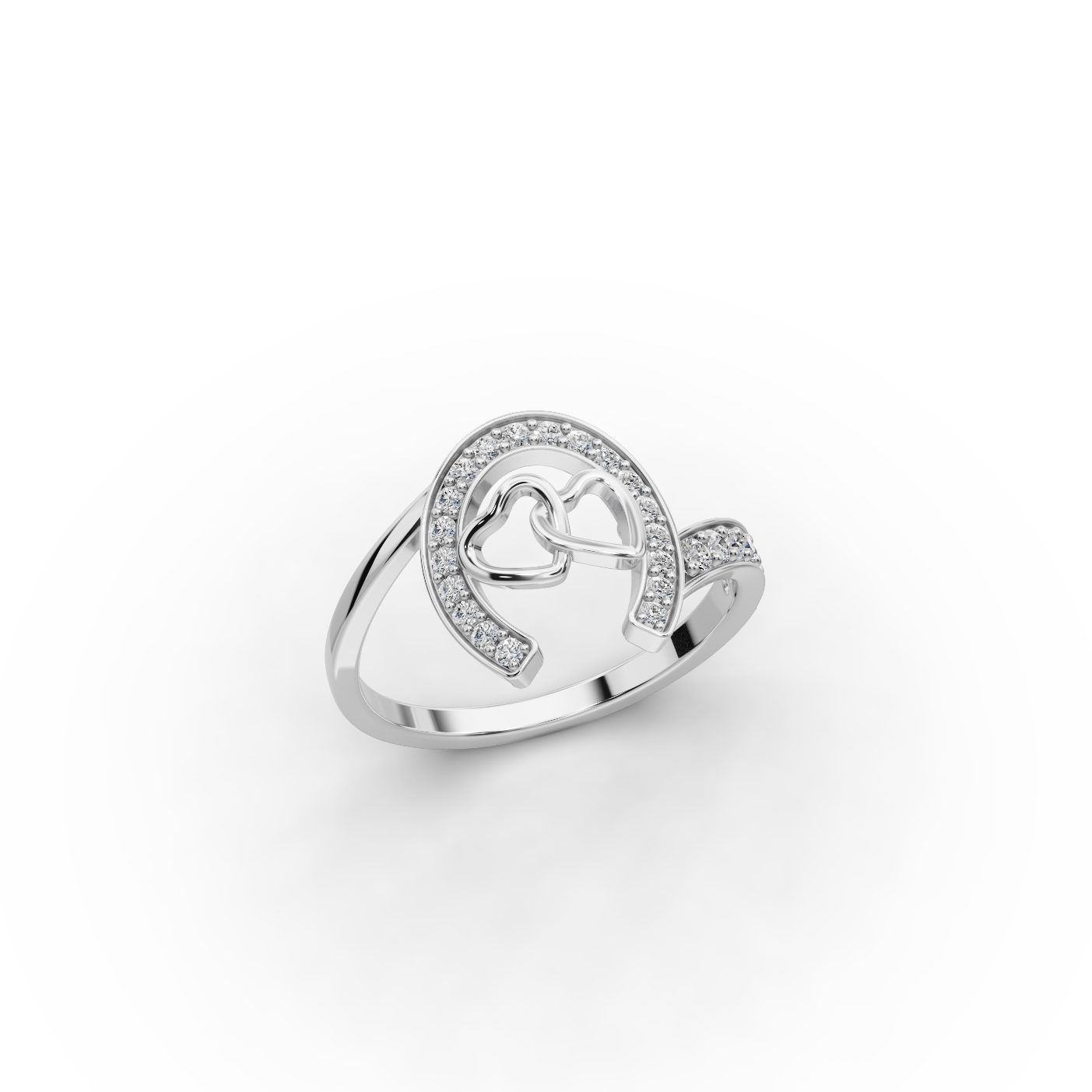 Pristine Cascade Horseshoe Heart Lab-Grown Diamond Silver Ring in silver