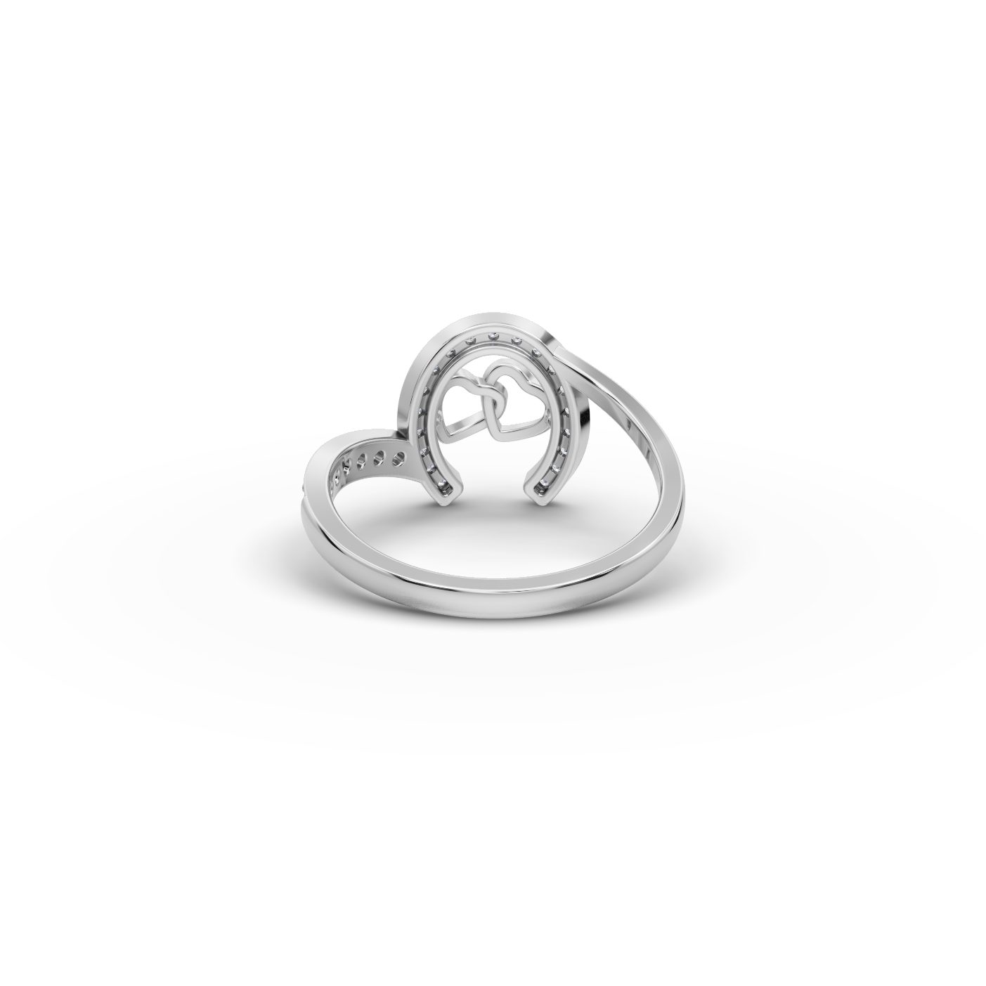 Pristine Cascade Horseshoe Heart Lab-Grown Diamond Silver Ring in silver