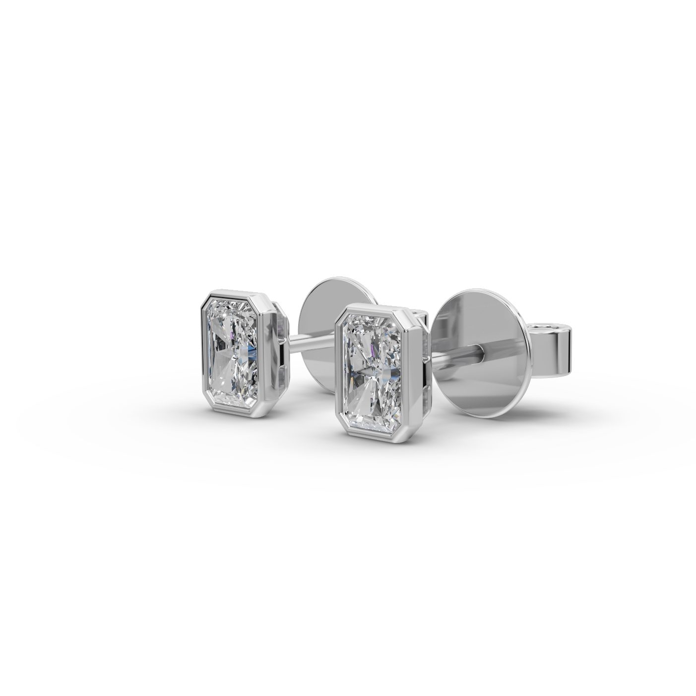 Elegant Line Radiant Lab-Grown Diamond Studs Earring in white gold