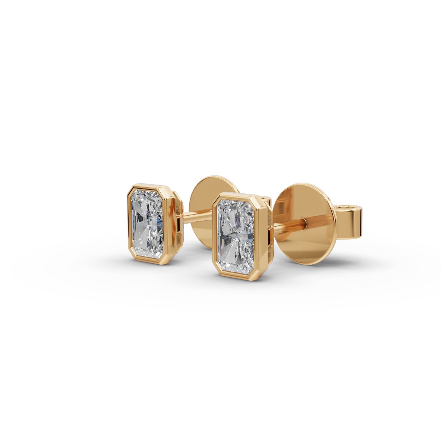 Elegant Line Radiant Lab-Grown Diamond Studs Earring in yellow gold, set with lab-grown diamonds