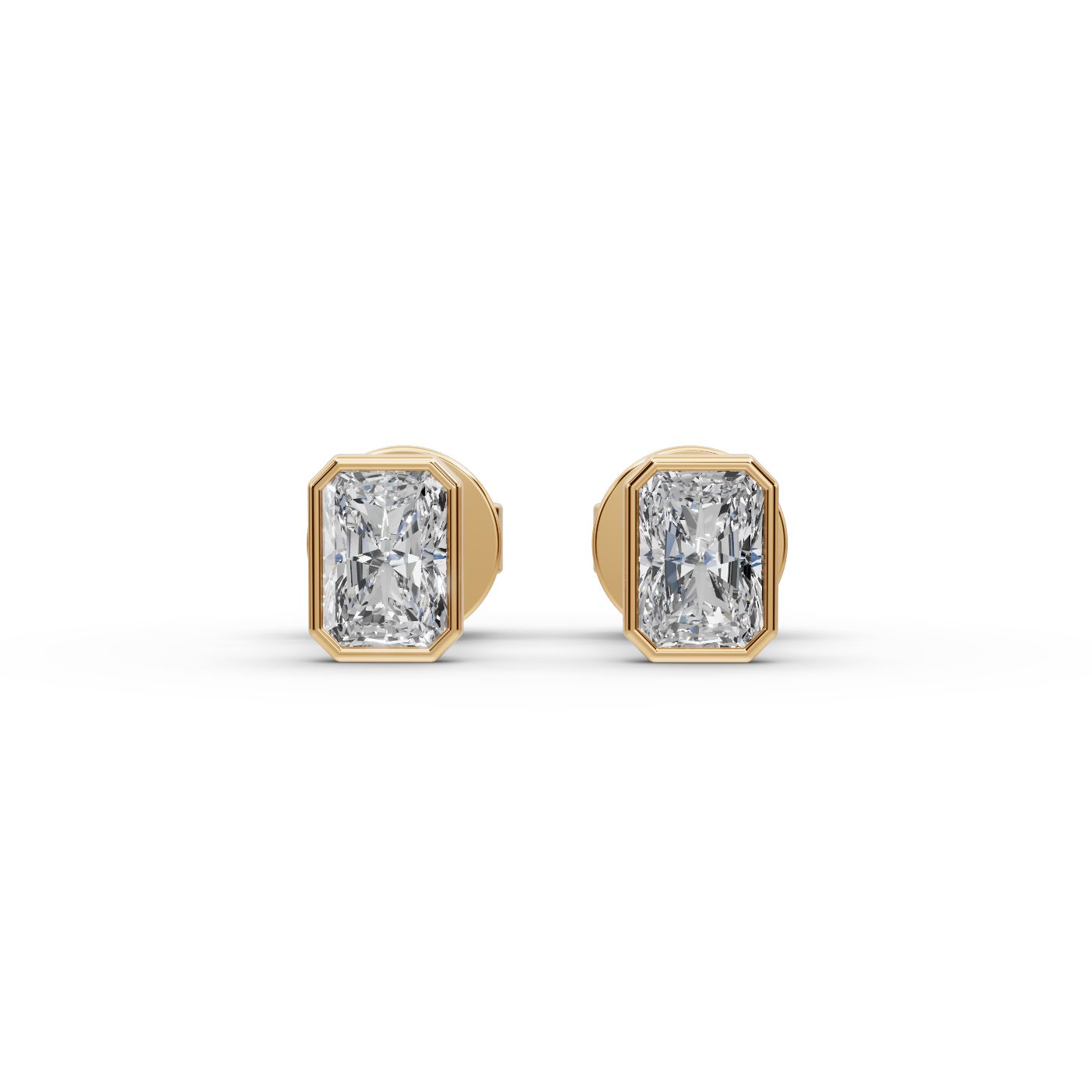 Elegant Line Radiant Lab-Grown Diamond Studs Earring in yellow gold