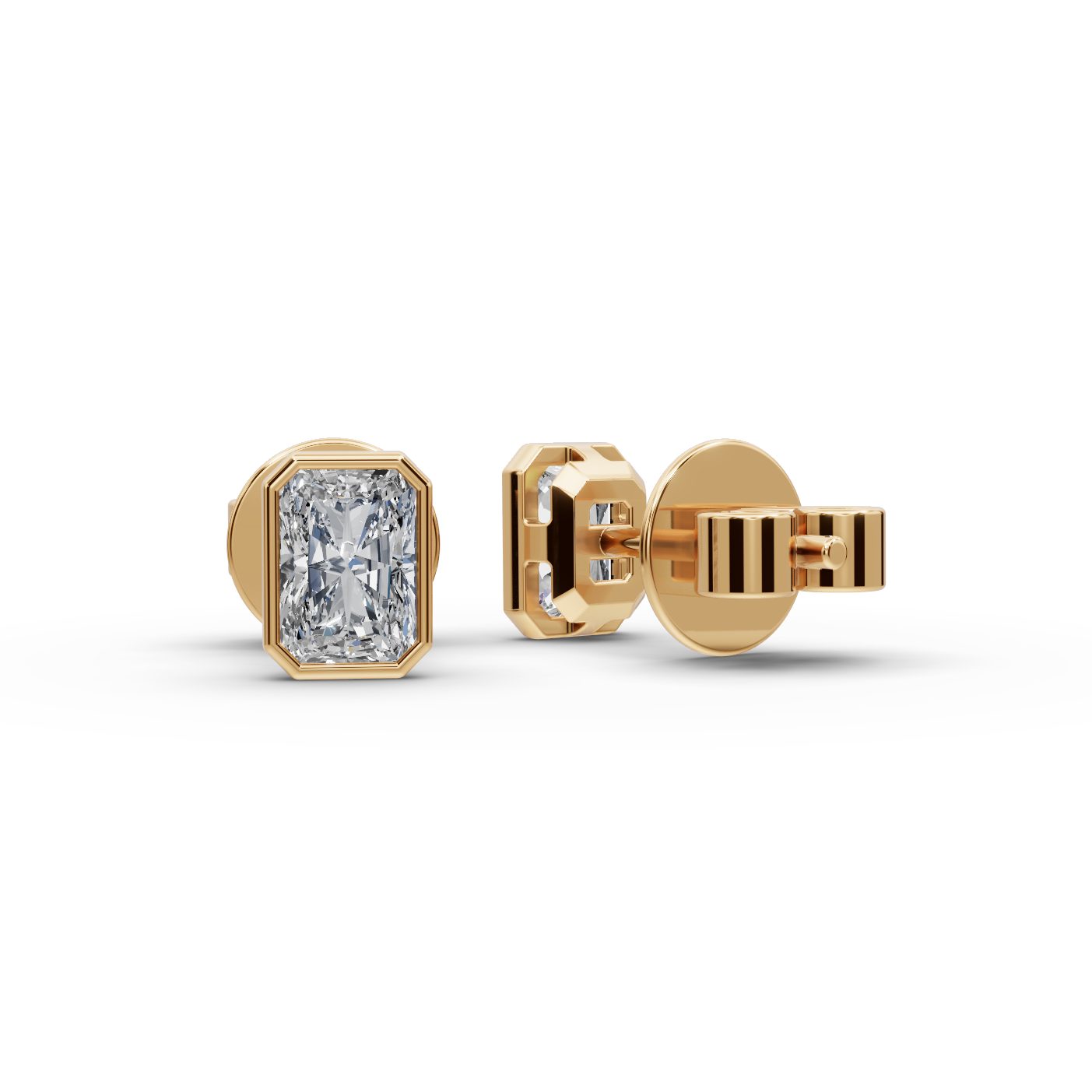 Elegant Line Radiant Lab-Grown Diamond Studs Earring in yellow gold