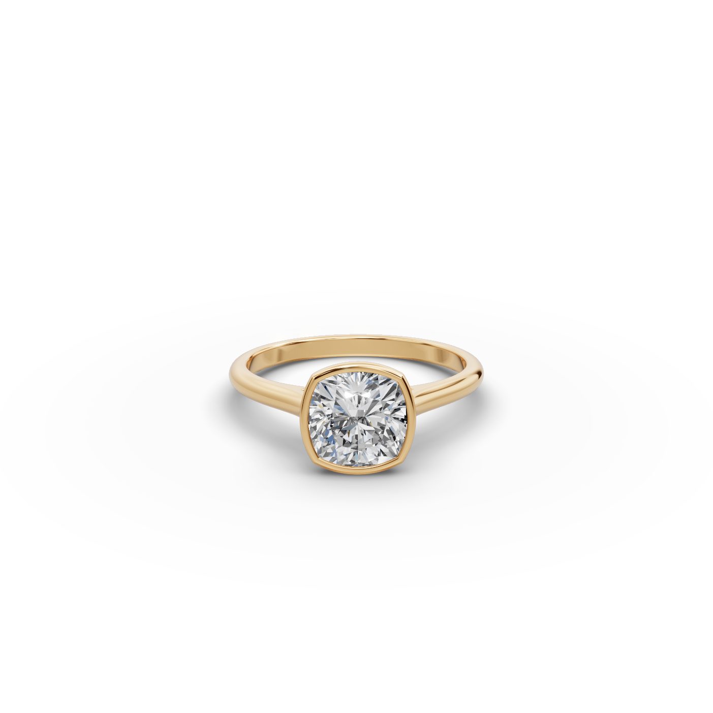 Golden Sparkle Cushion Lab-Grown Diamond Solitaire Ring in yellow gold, set with lab-grown diamonds
