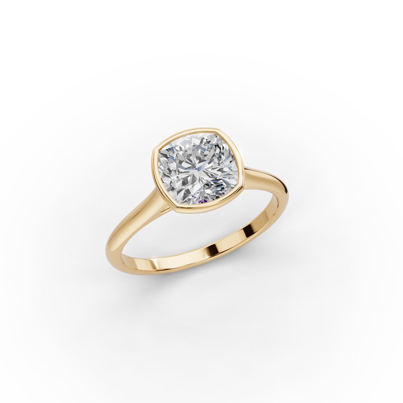 Golden Sparkle Cushion Lab-Grown Diamond Solitaire Ring in yellow gold
