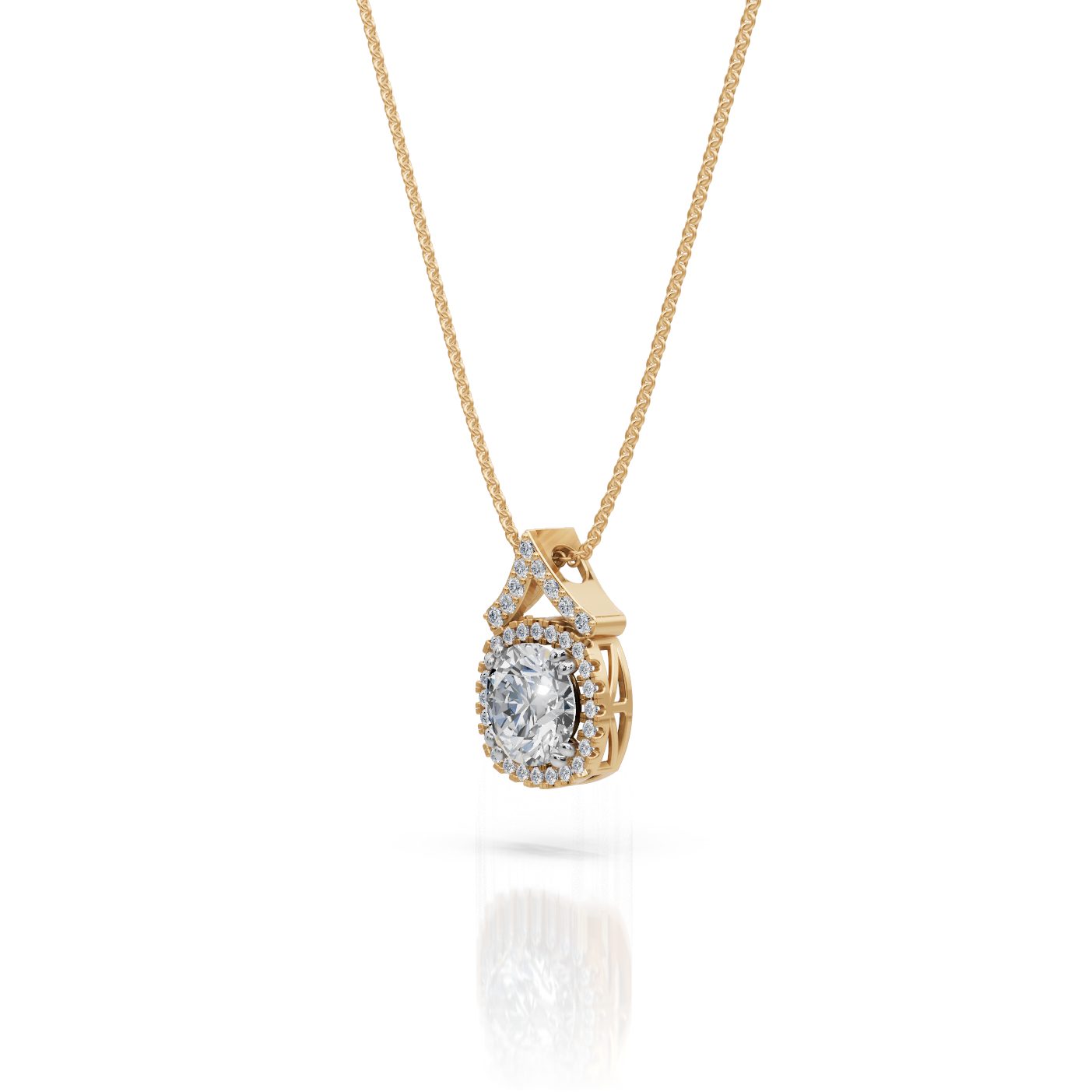 Brilliant Signature Round Lab-Grown Diamond Halo Pendant in yellow gold