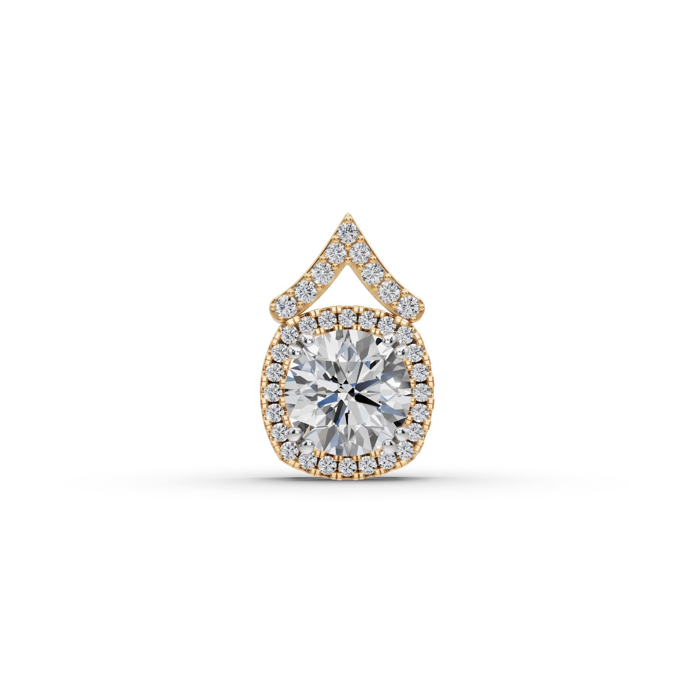 Brilliant Signature Round Lab-Grown Diamond Halo Pendant in yellow gold, set with lab-grown diamonds