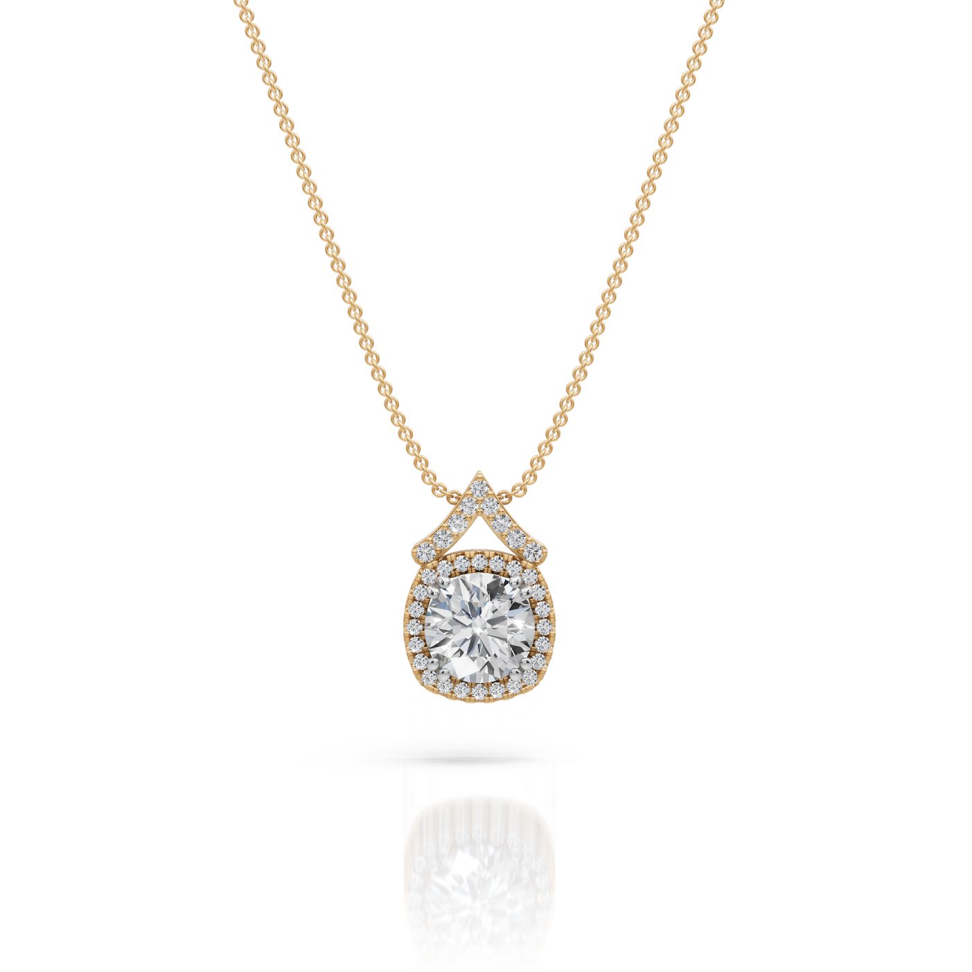 Brilliant Signature Round Lab-Grown Diamond Halo Pendant in yellow gold