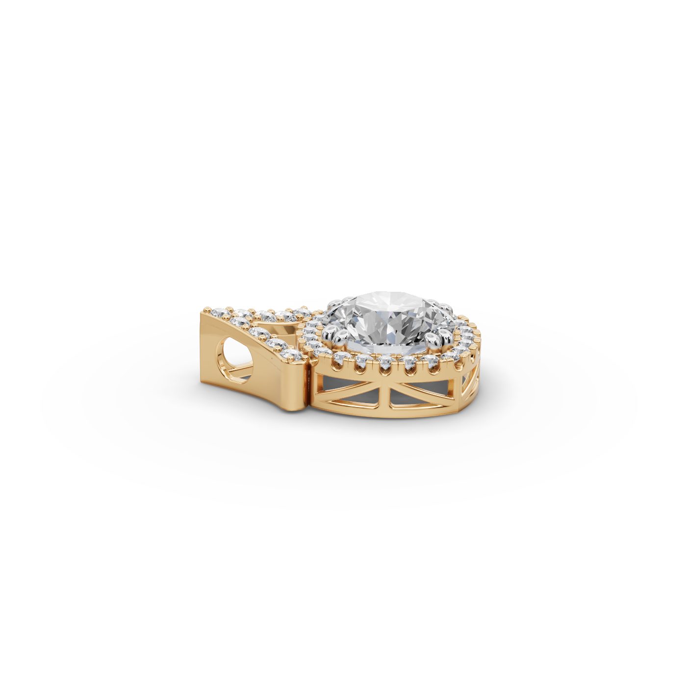 Brilliant Signature Round Lab-Grown Diamond Halo Pendant in yellow gold