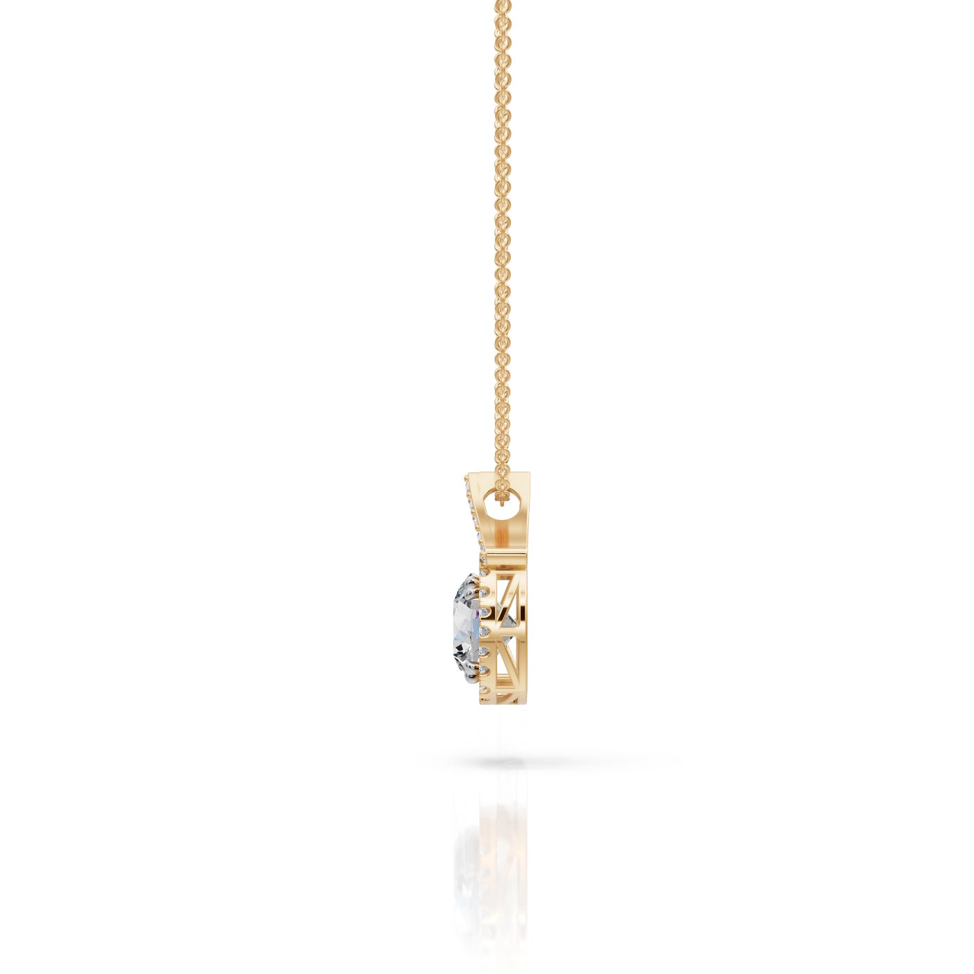 Brilliant Signature Round Lab-Grown Diamond Halo Pendant in yellow gold