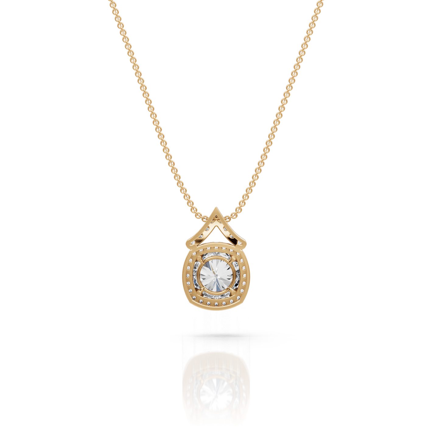 Brilliant Signature Round Lab-Grown Diamond Halo Pendant in yellow gold
