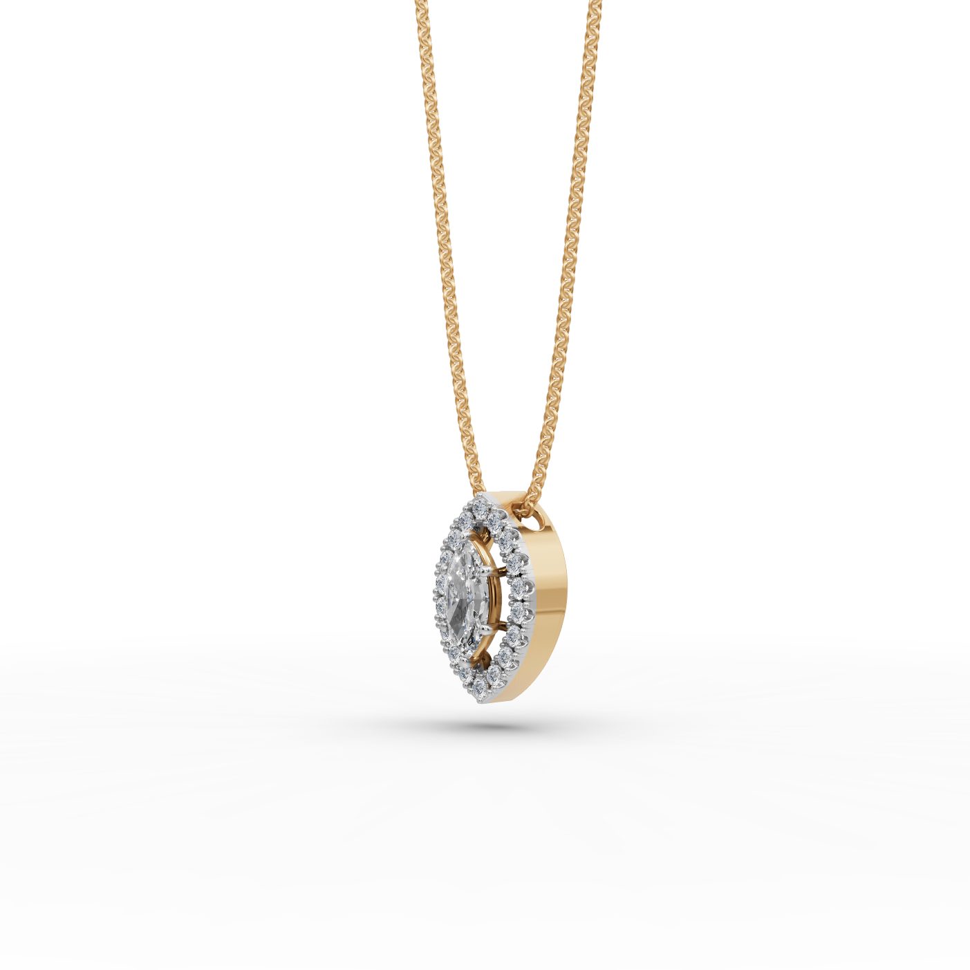 Classic Aura Marquise Lab-Grown Diamond Halo Pendant in yellow gold