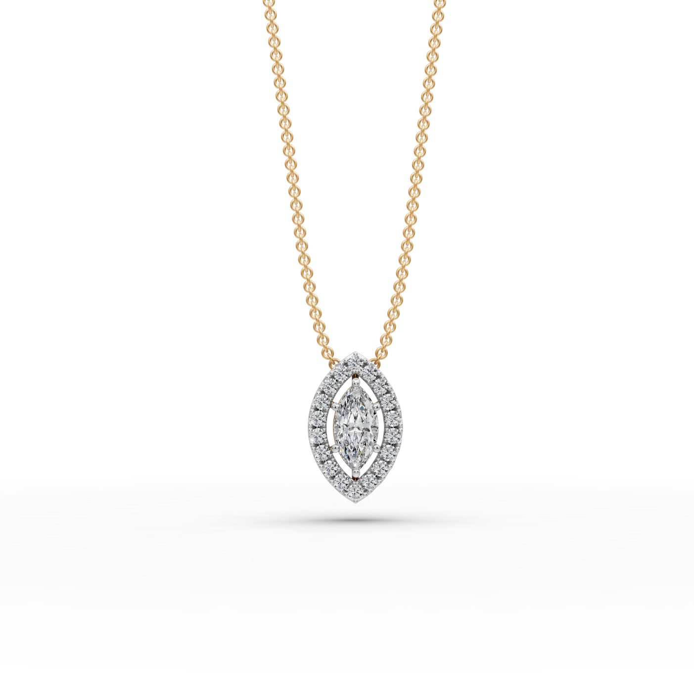 Classic Aura Marquise Lab-Grown Diamond Halo Pendant in yellow gold
