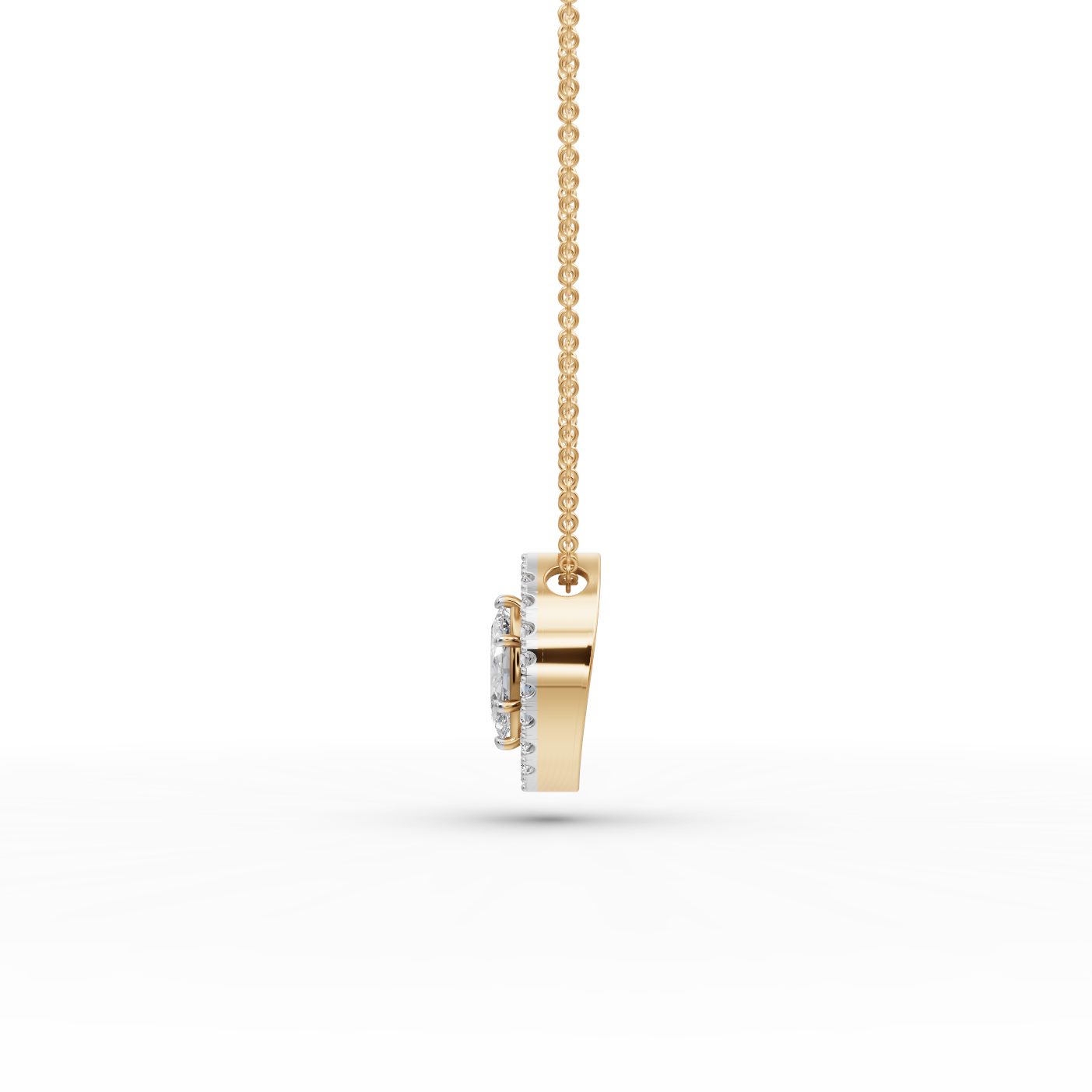 Classic Aura Marquise Lab-Grown Diamond Halo Pendant in yellow gold