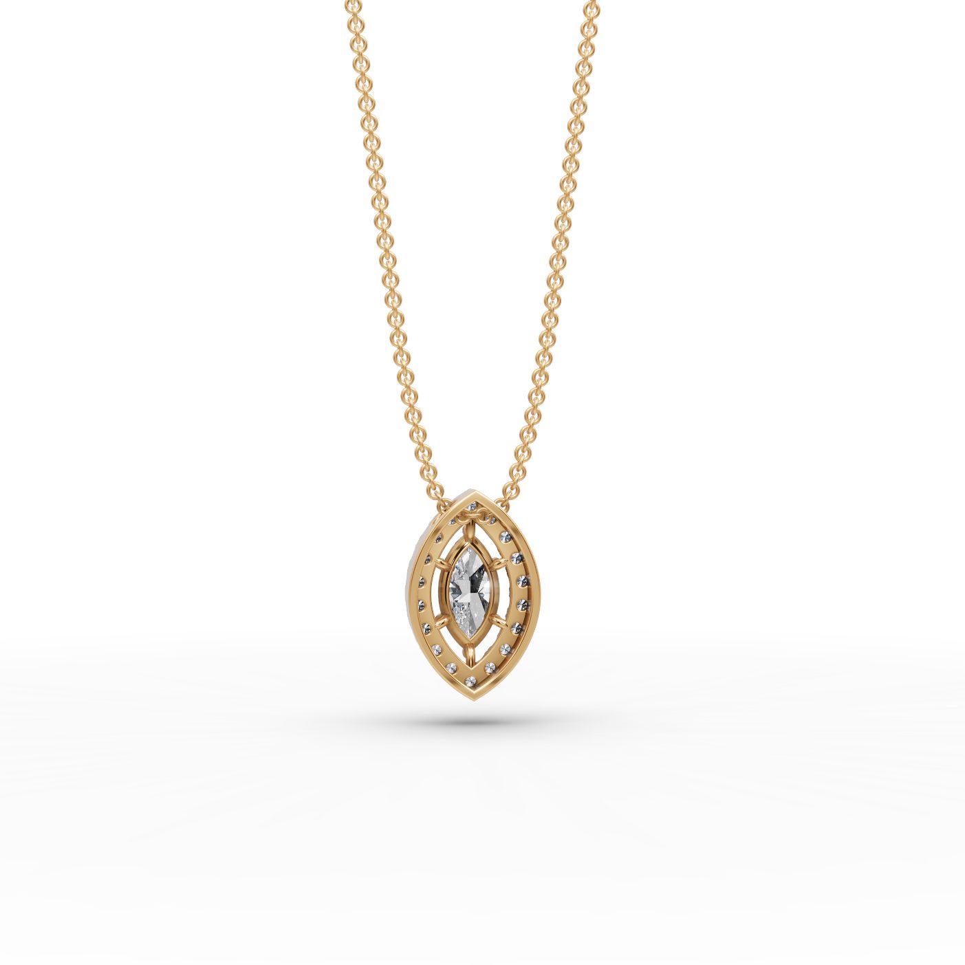 Classic Aura Marquise Lab-Grown Diamond Halo Pendant in yellow gold