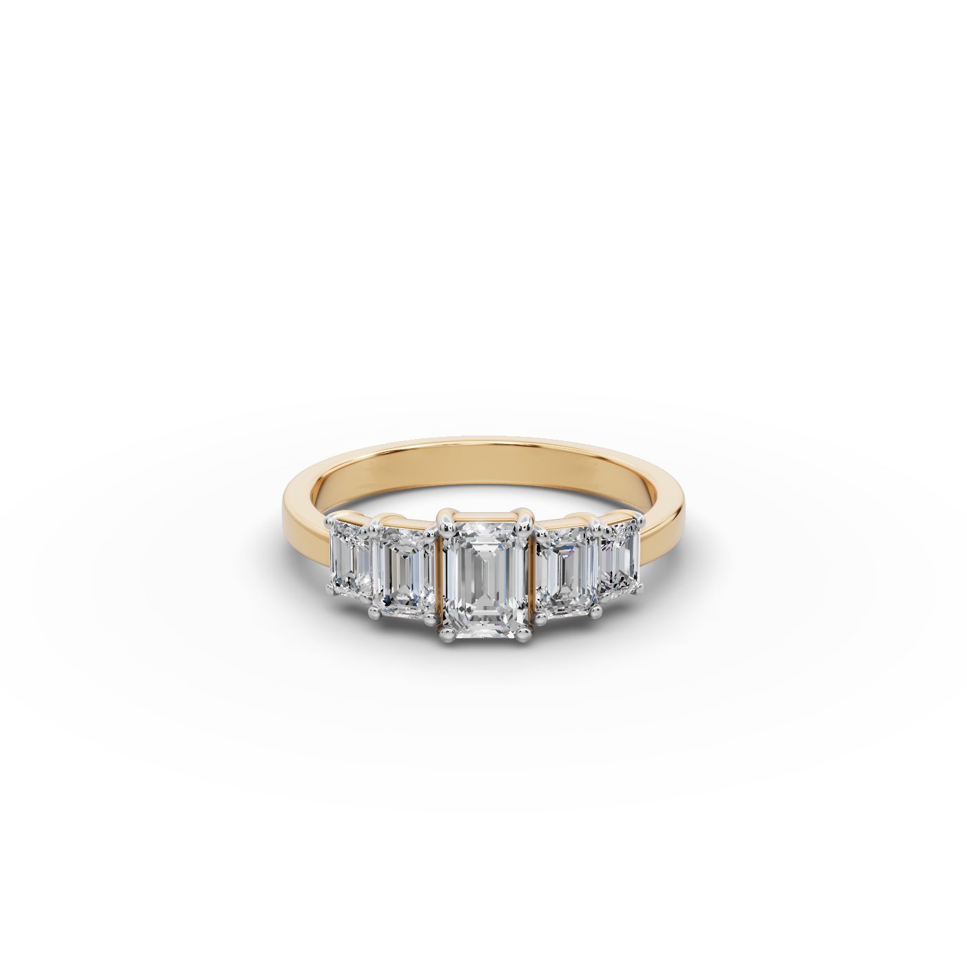 Celestial Line Emerald Lab-Grown Diamond Five Stone Ring in yellow gold, set with lab-grown diamonds
