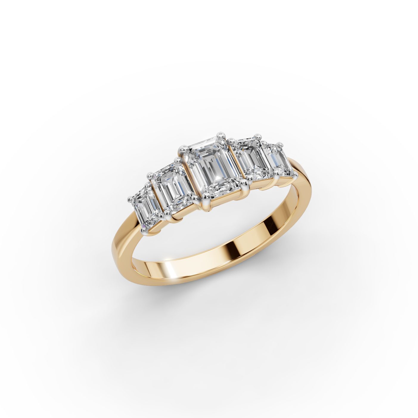 Celestial Line Emerald Lab-Grown Diamond Five Stone Ring in yellow gold