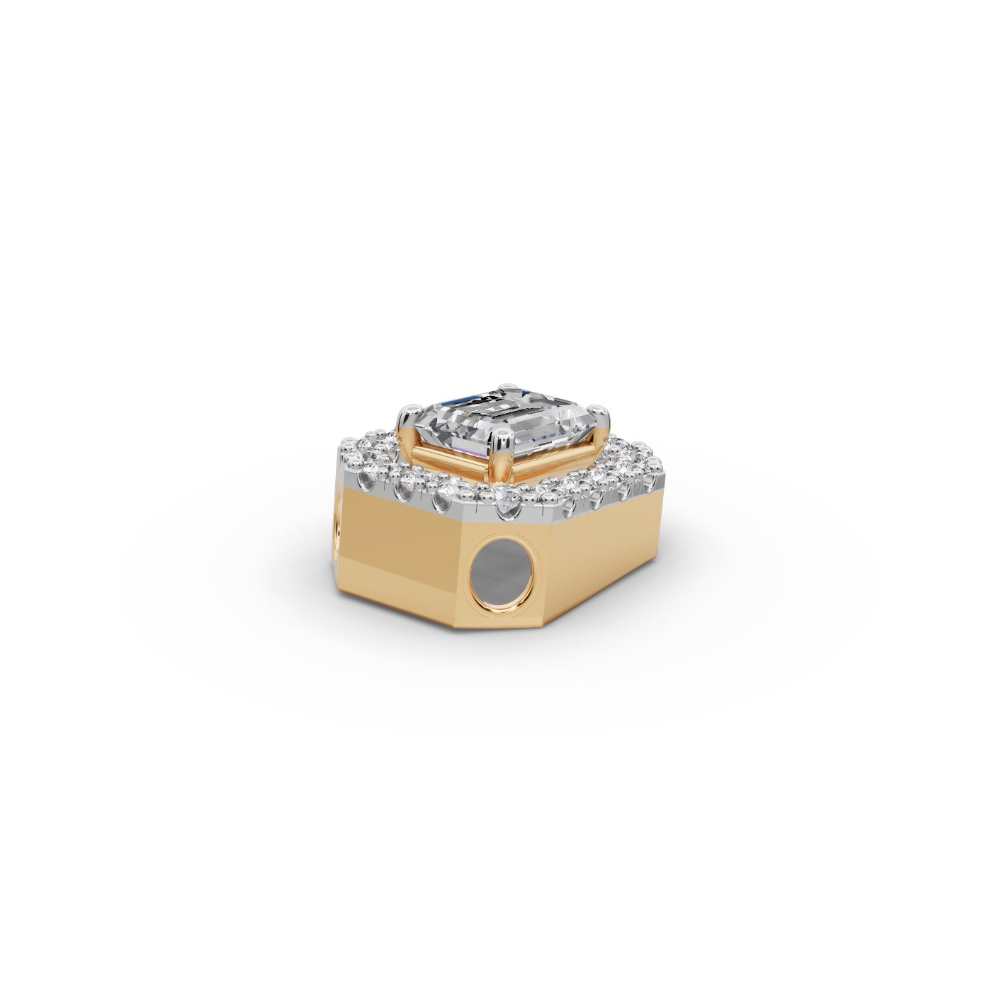 Elegant Whisper Emerald Lab-Grown Diamond Halo Pendant in yellow gold