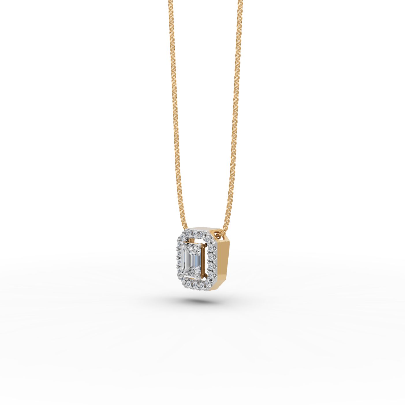 Elegant Whisper Emerald Lab-Grown Diamond Halo Pendant in yellow gold