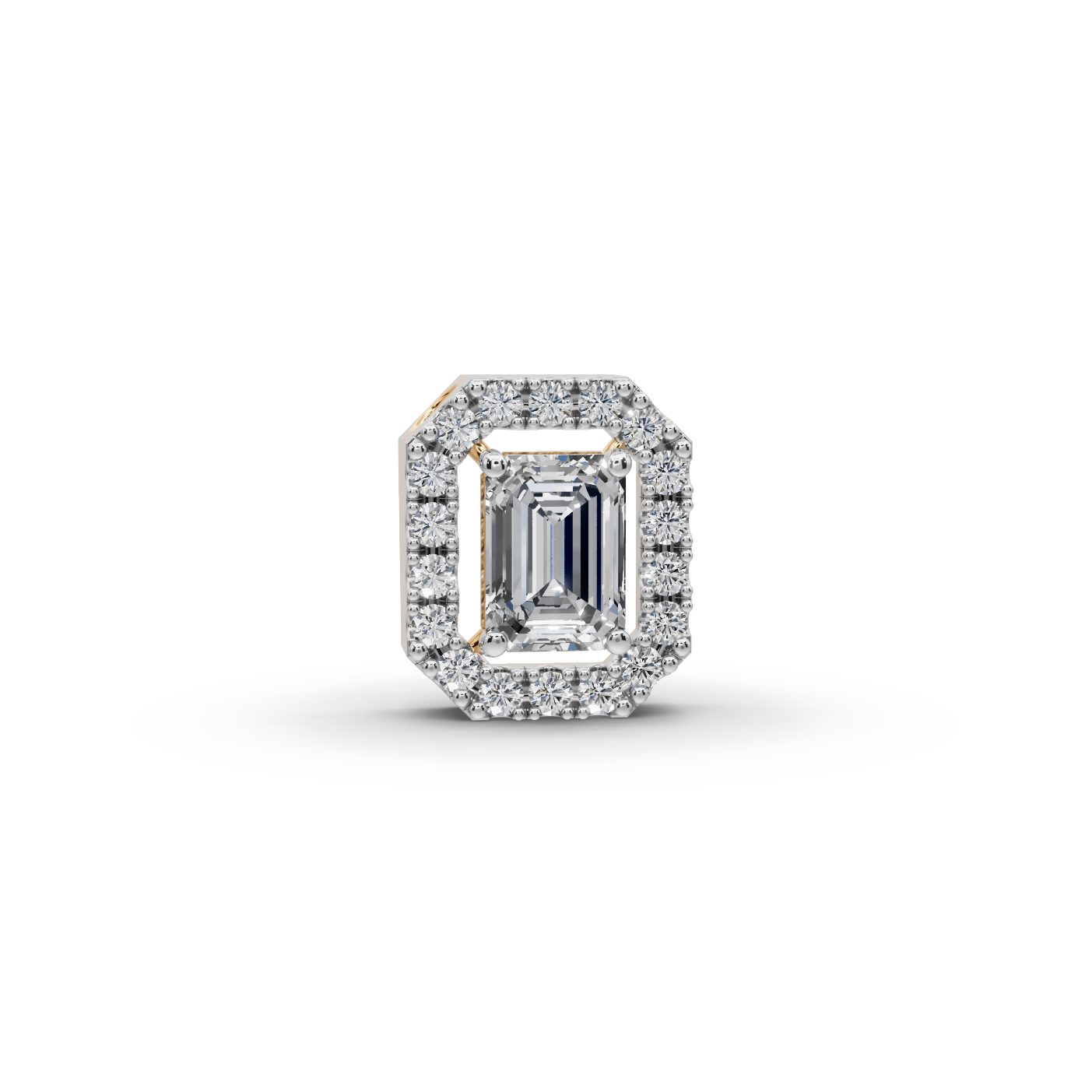 Elegant Whisper Emerald Lab-Grown Diamond Halo Pendant in yellow gold, set with lab-grown diamonds