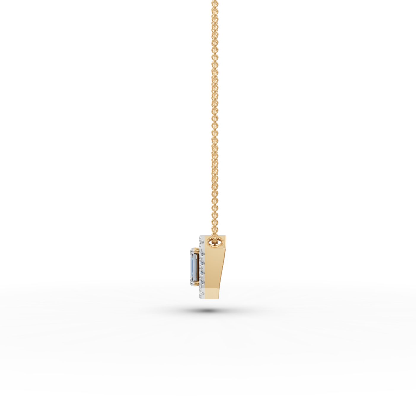 Elegant Whisper Emerald Lab-Grown Diamond Halo Pendant in yellow gold