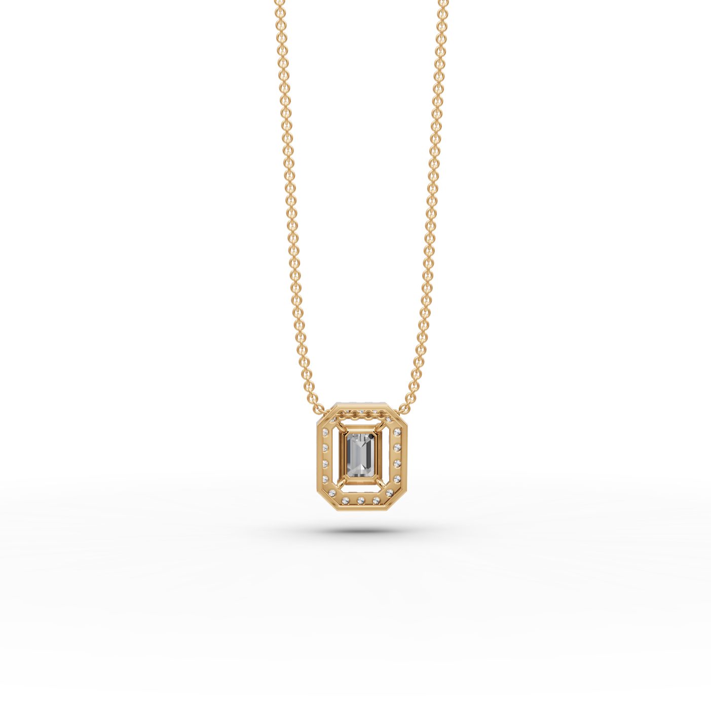Elegant Whisper Emerald Lab-Grown Diamond Halo Pendant in yellow gold
