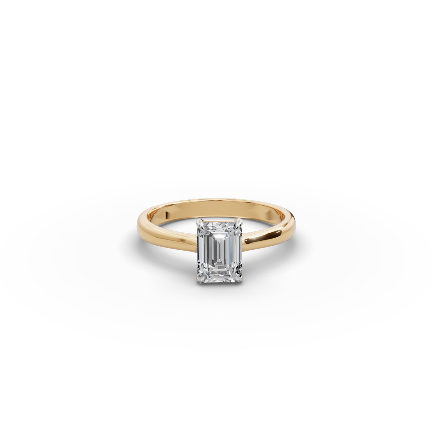 Enduring Cascade Emerald Lab-Grown Diamond Solitaire Ring in yellow gold, set with lab-grown diamonds