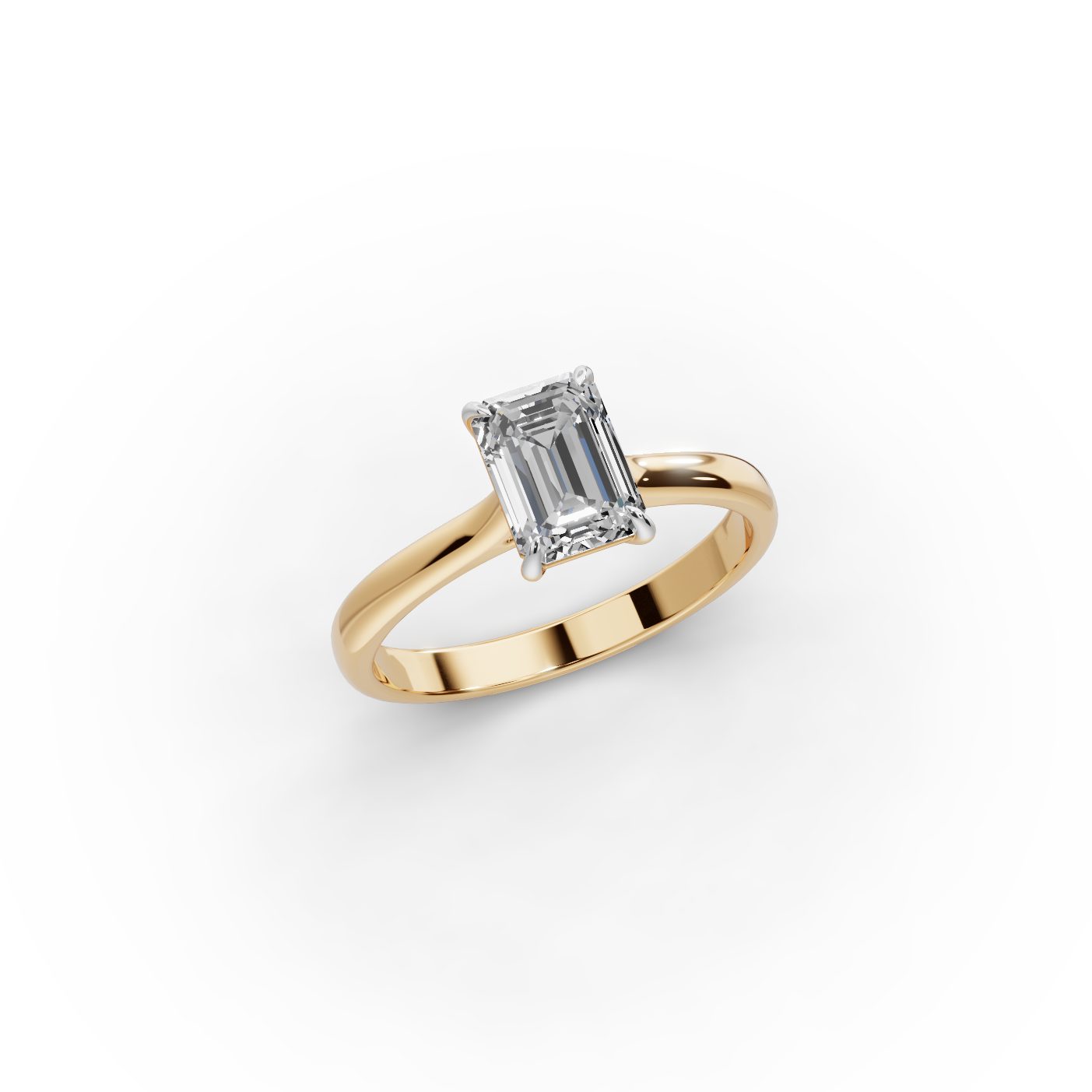 Enduring Cascade Emerald Lab-Grown Diamond Solitaire Ring in yellow gold