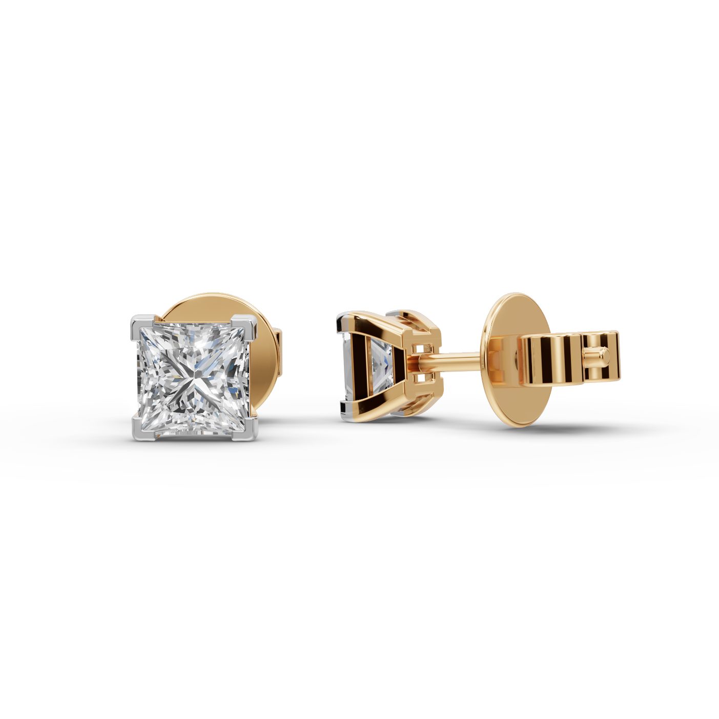 Eternal Ember Princess Lab-Grown Diamond Studs Earring in yellow gold
