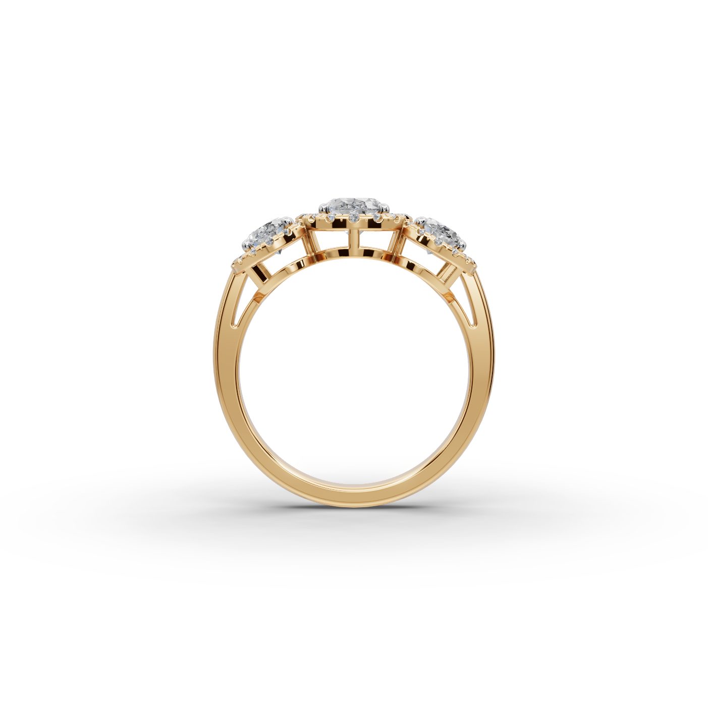 Classic Ember Oval Lab-Grown Diamond Three Stone Ring in yellow gold