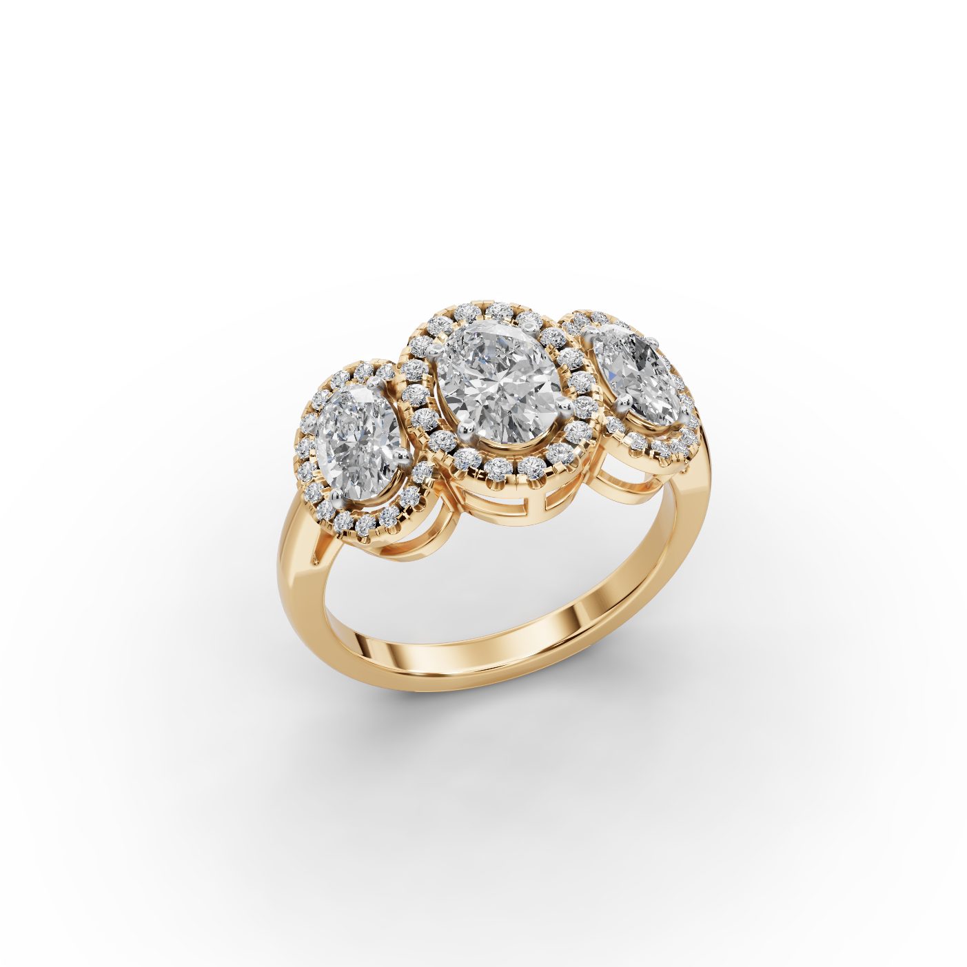 Classic Ember Oval Lab-Grown Diamond Three Stone Ring in yellow gold